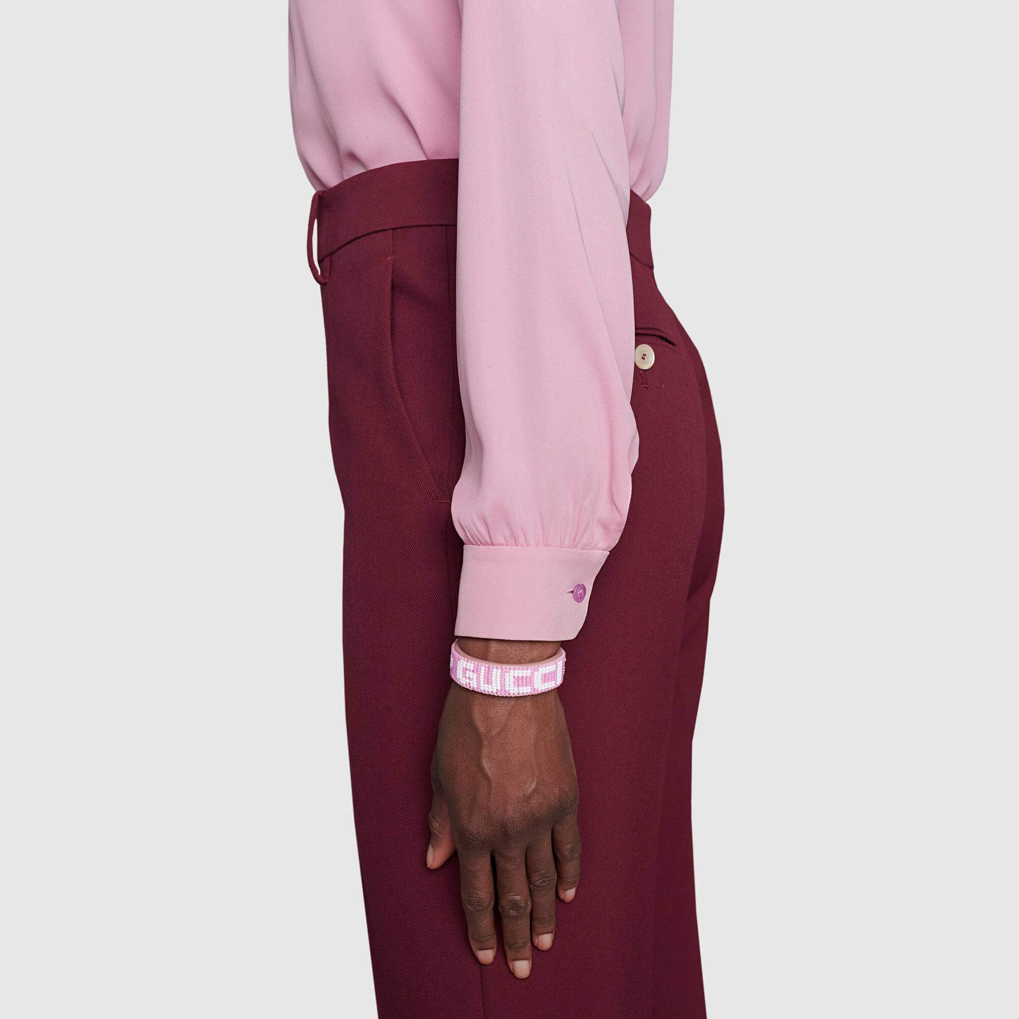 Gucci Leather Beaded 'Gucci' Bracelet pink