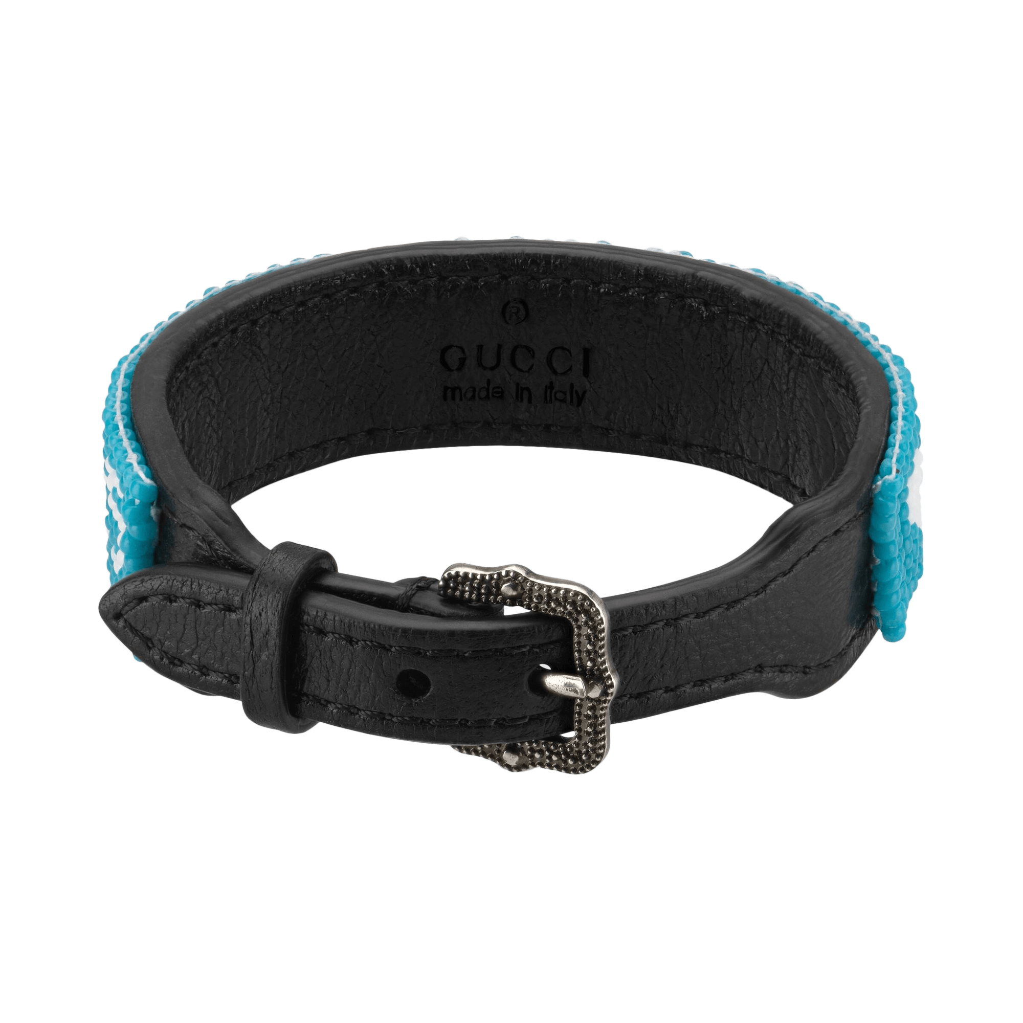 Gucci Leather Beaded 'Gucci' Bracelet blue