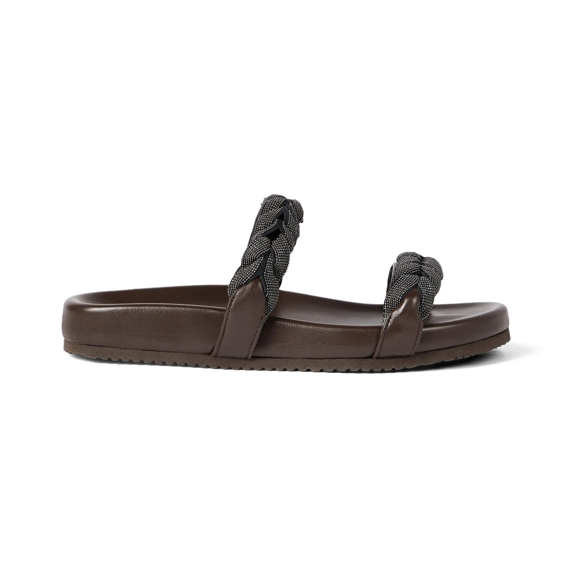 Brunello Cucinelli Leather Sandals With Precious Braided Straps