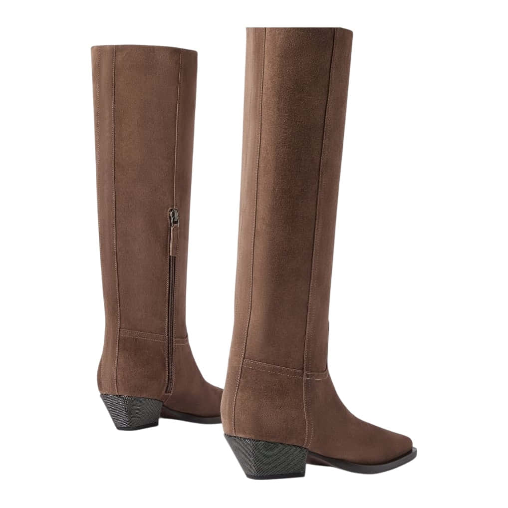 Brunello Cucinelli Suede Boots With Precious Heel