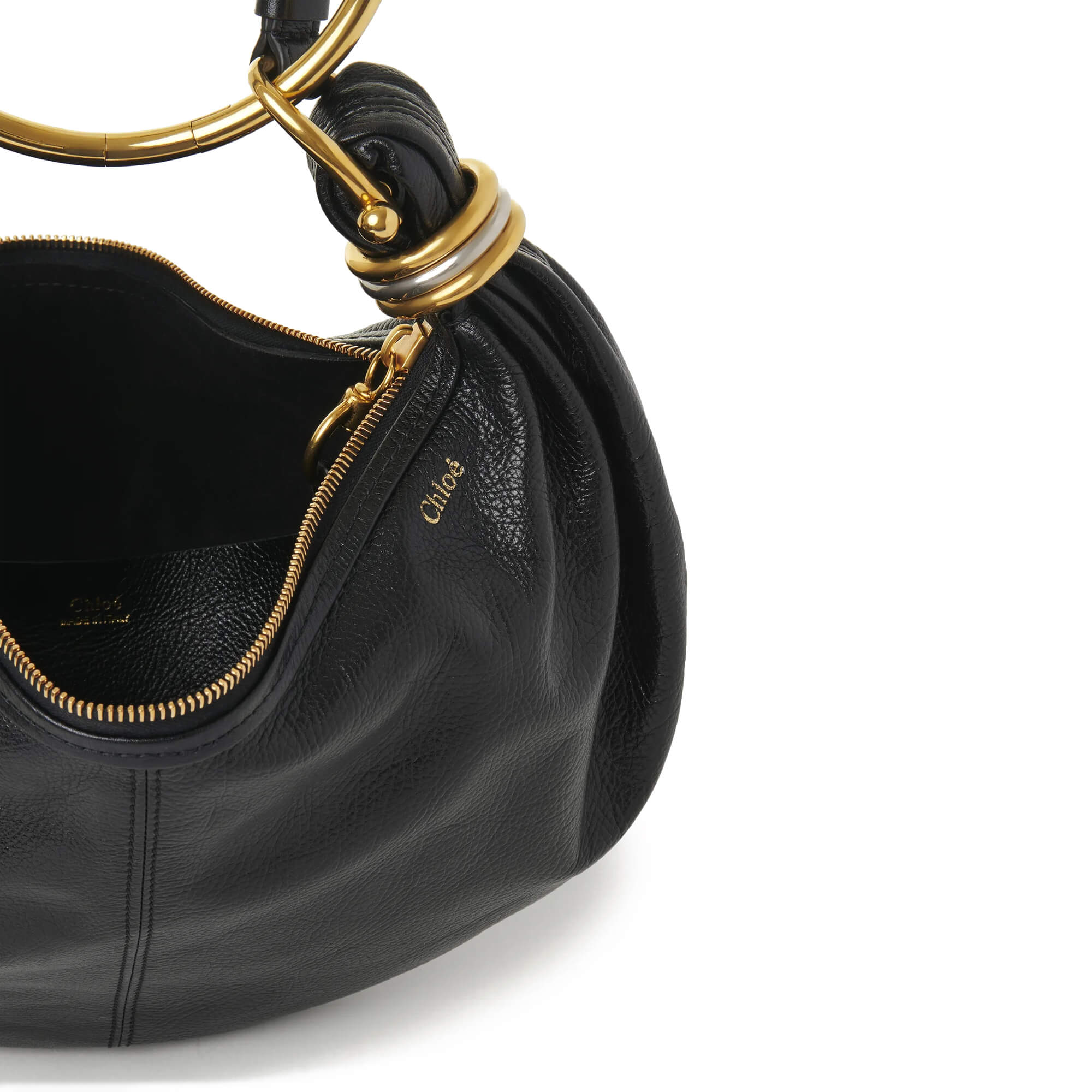 Chloé Small Bracelet Hobo Bag in Black Grained Leather