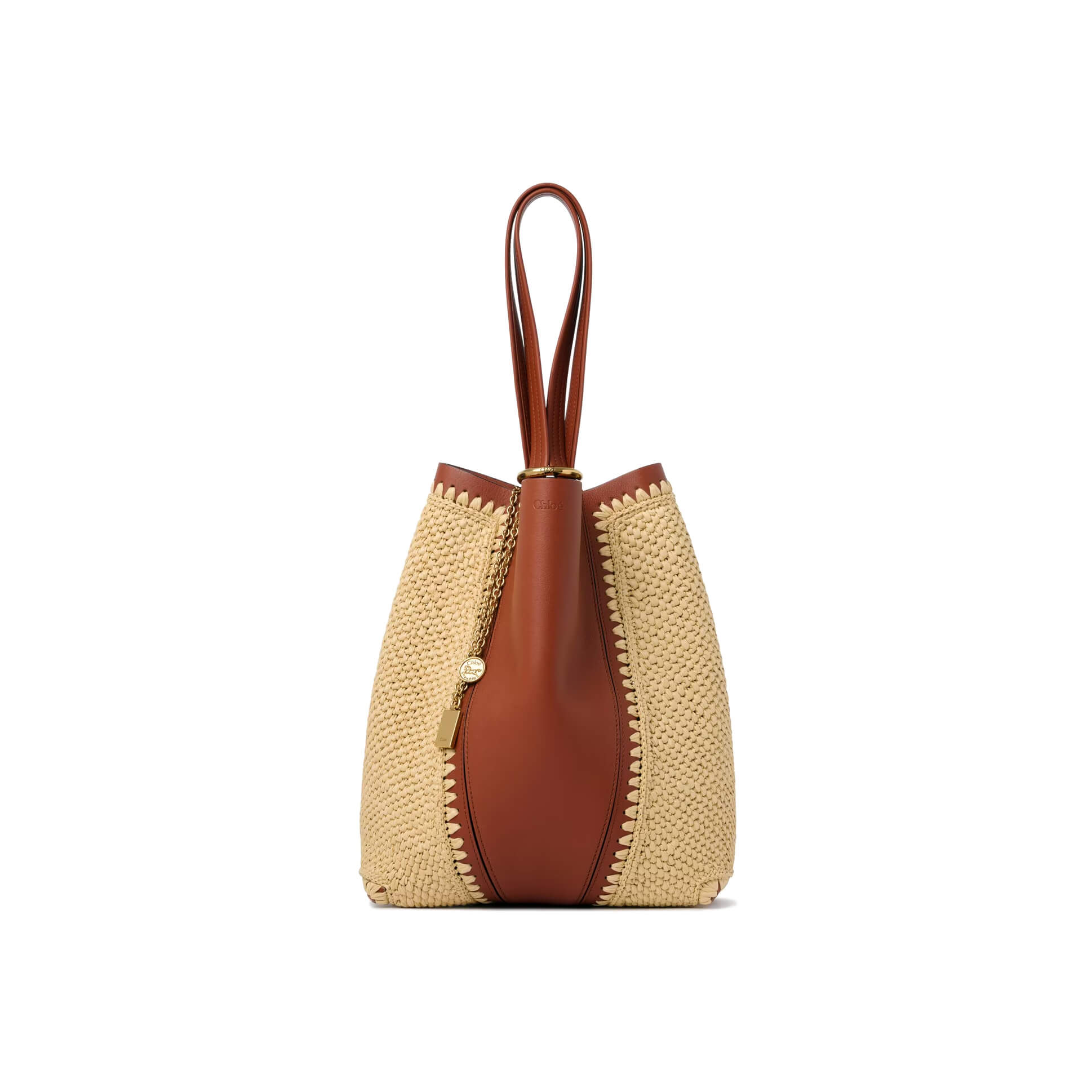 Chloé Spin Tote Bag In Raffia-effect & Leather