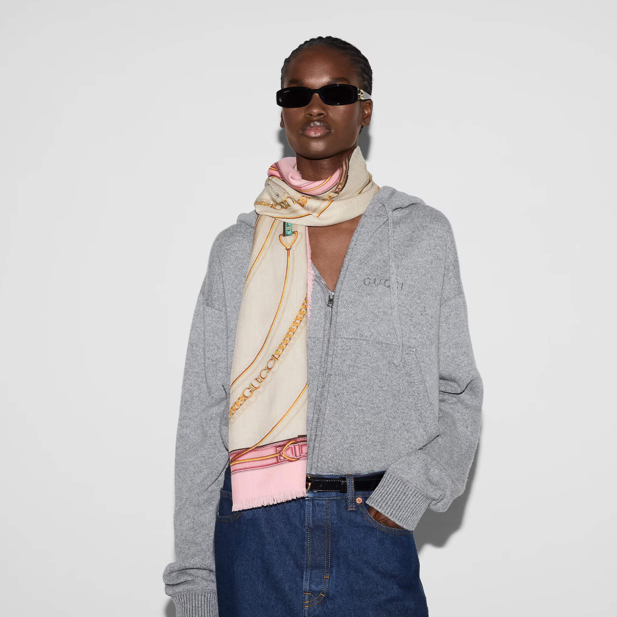 Gucci GG Belt Print Cashmere Silk Shawl