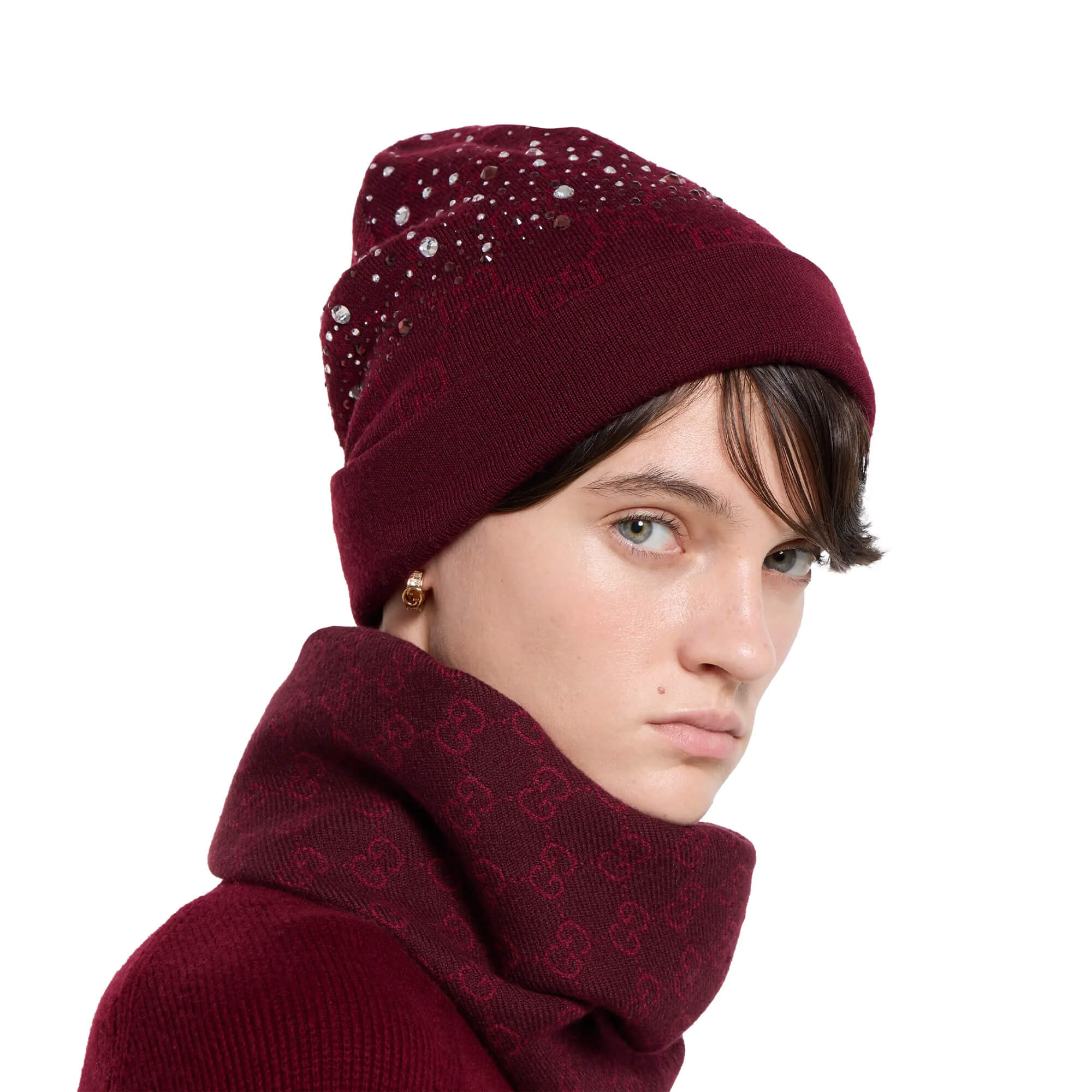 Gucci GG Wool Beanie Hat With Crystals