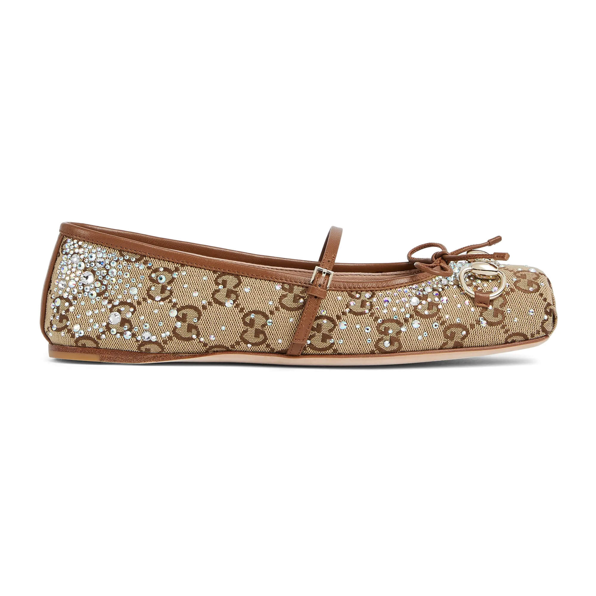 Gucci Women's GG Crystal Horsebit Ballet Flat