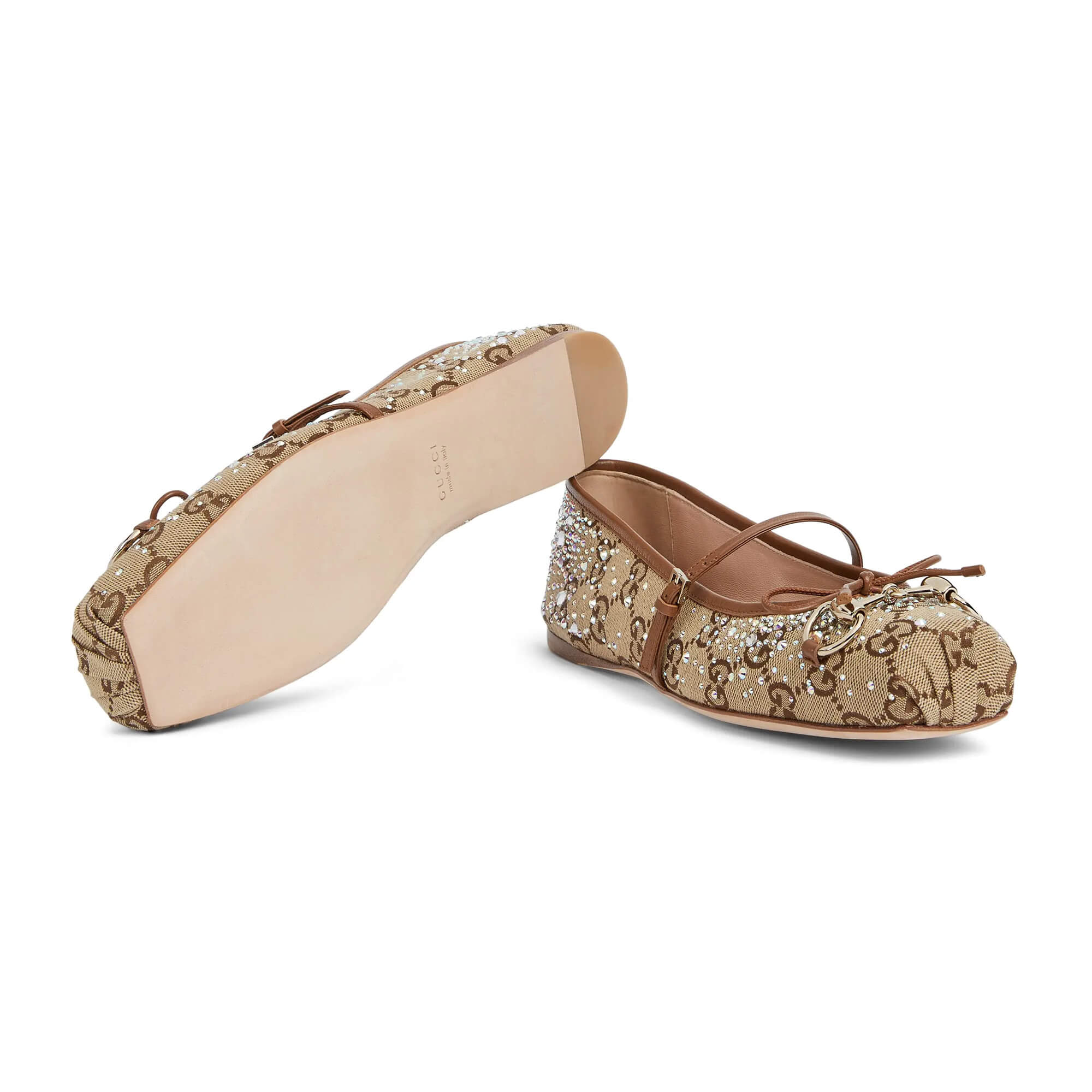 Gucci Women's GG Crystal Horsebit Ballet Flat