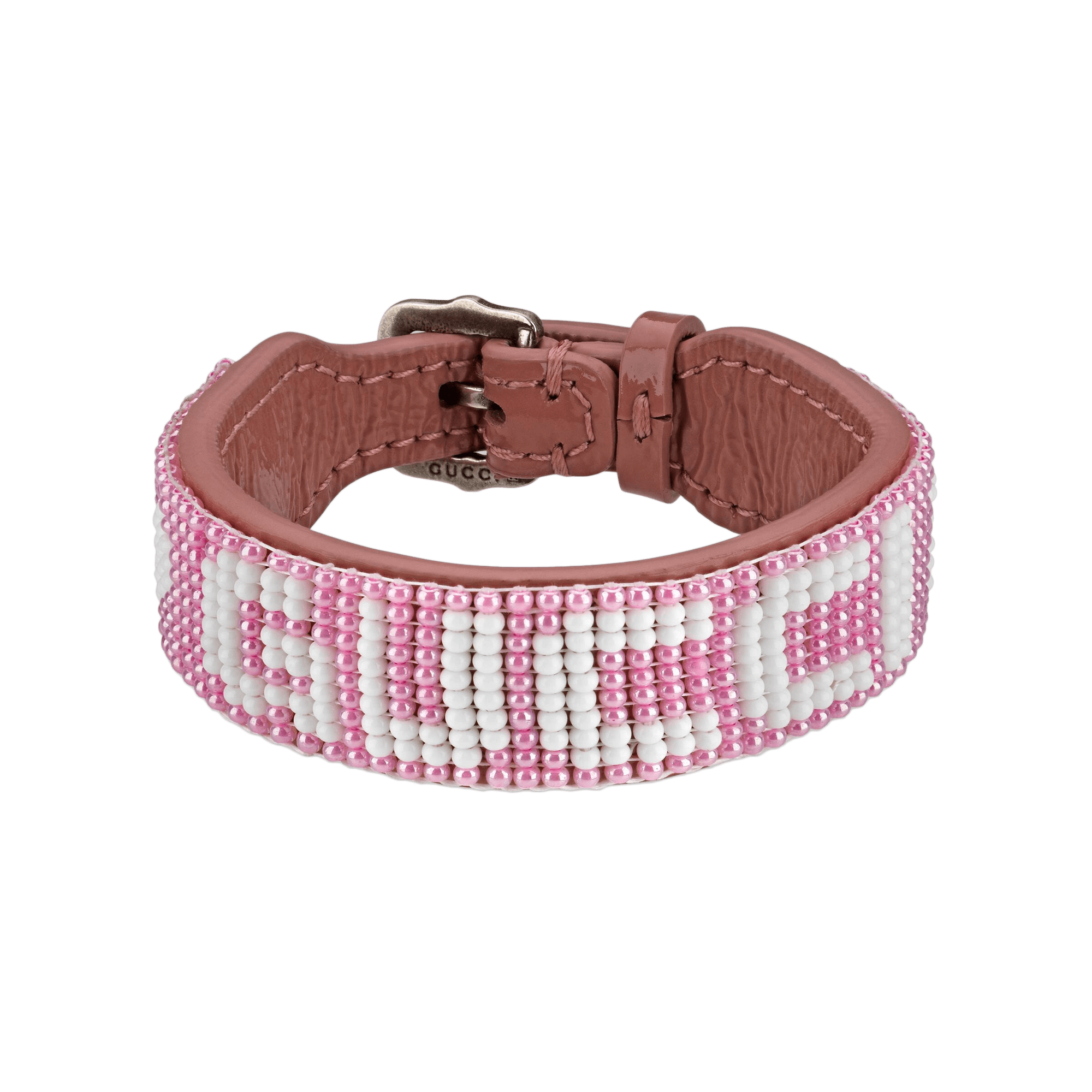 Gucci Leather Beaded 'Gucci' Bracelet pink