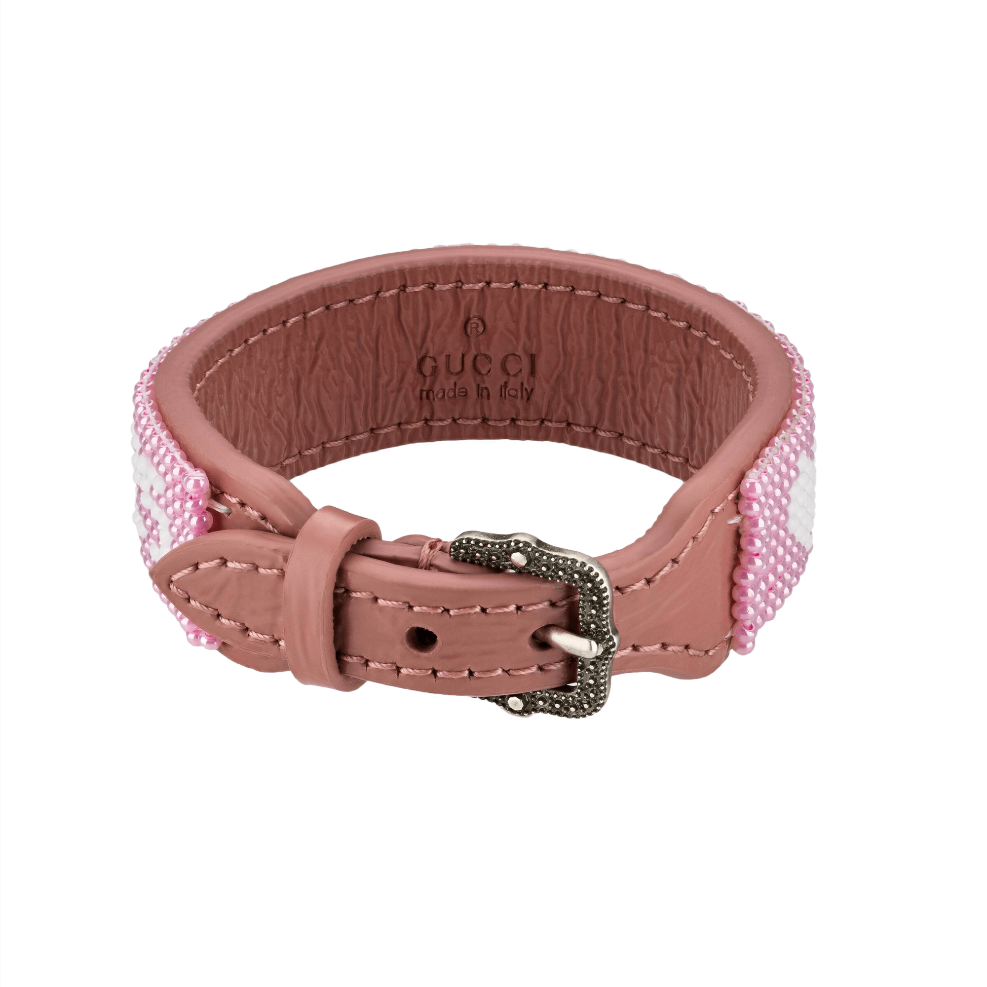 Gucci Leather Beaded 'Gucci' Bracelet pink