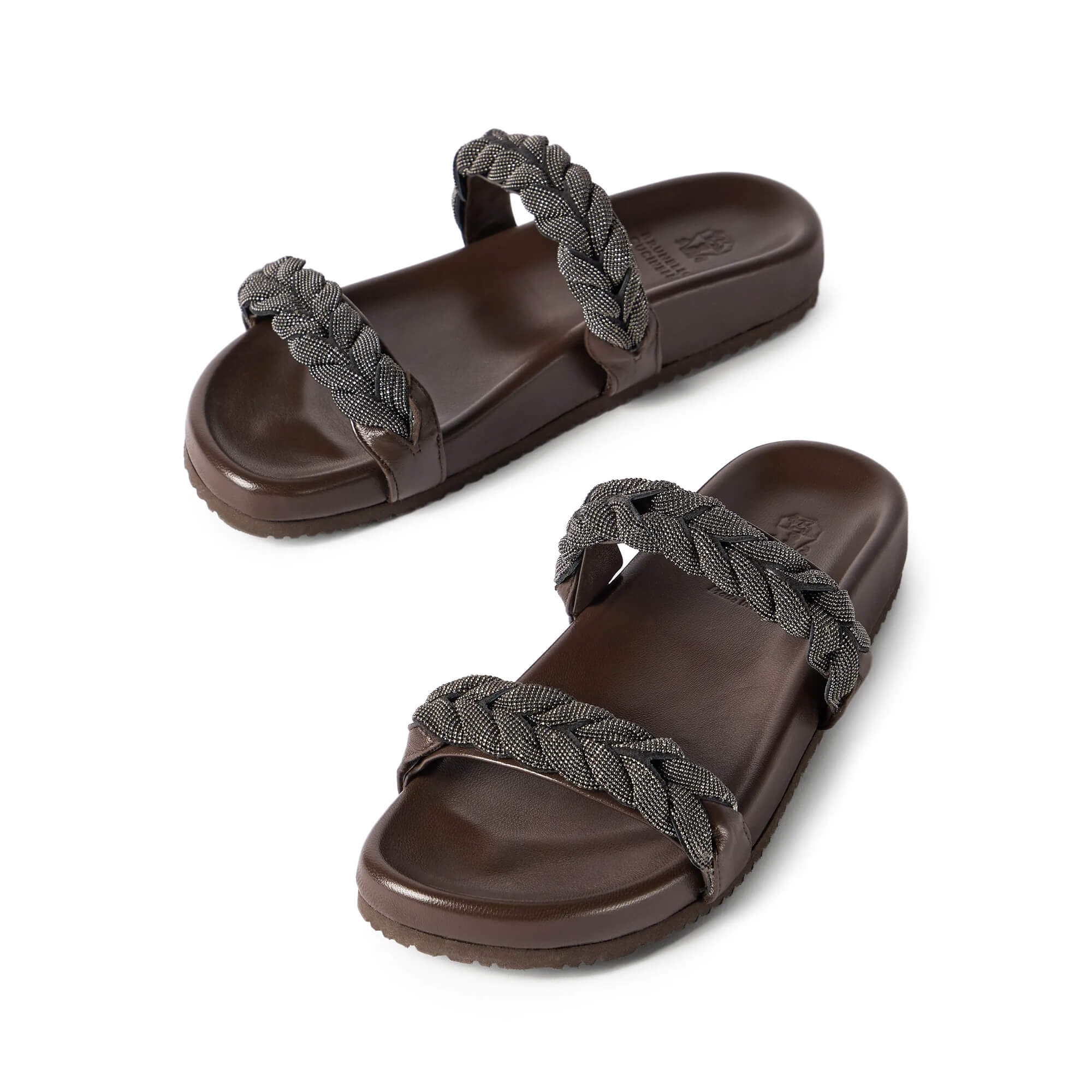 Brunello Cucinelli Leather Sandals With Precious Braided Straps