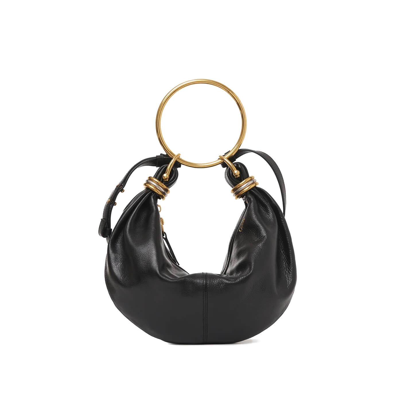 Chloé Small Bracelet Hobo Bag in Black Grained Leather