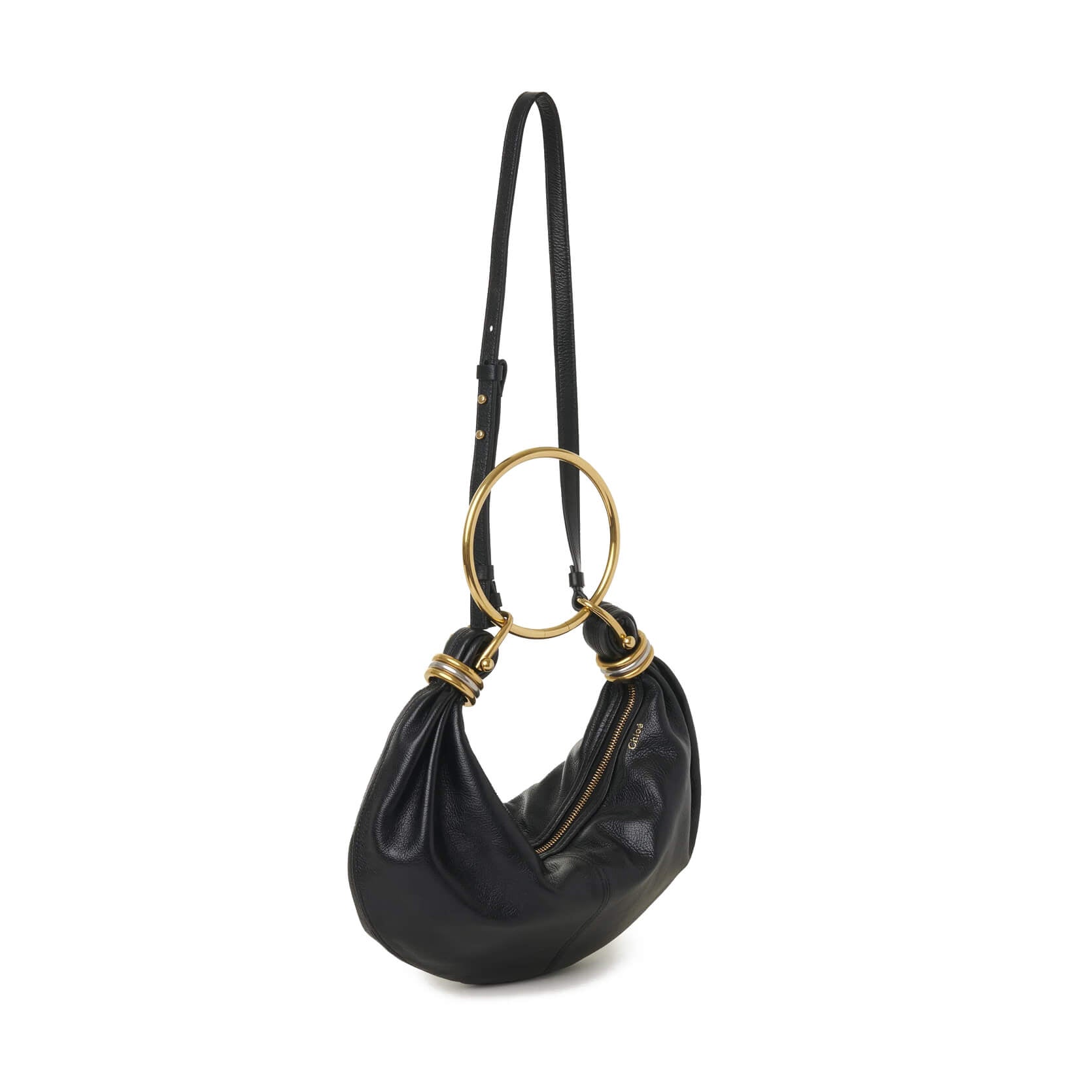 Chloé Small Bracelet Hobo Bag in Black Grained Leather
