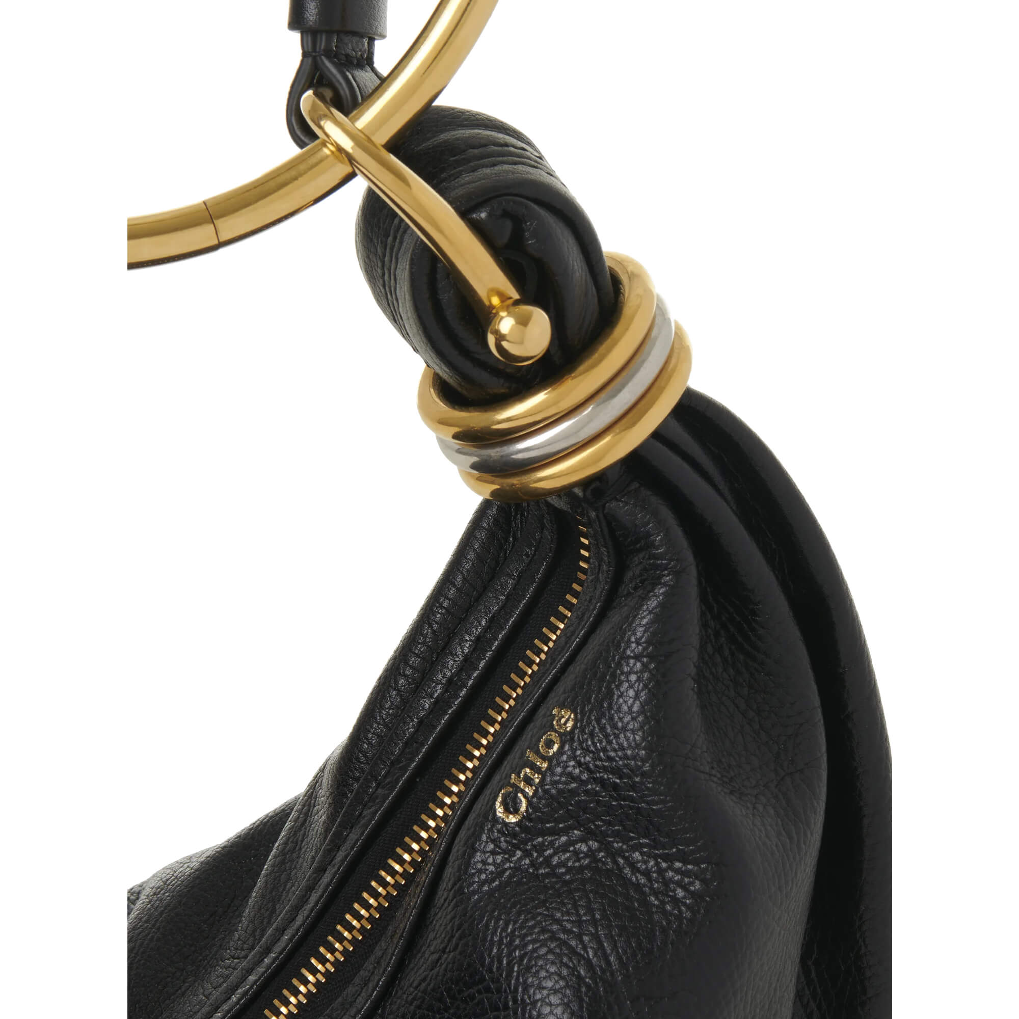 Chloé Small Bracelet Hobo Bag in Black Grained Leather