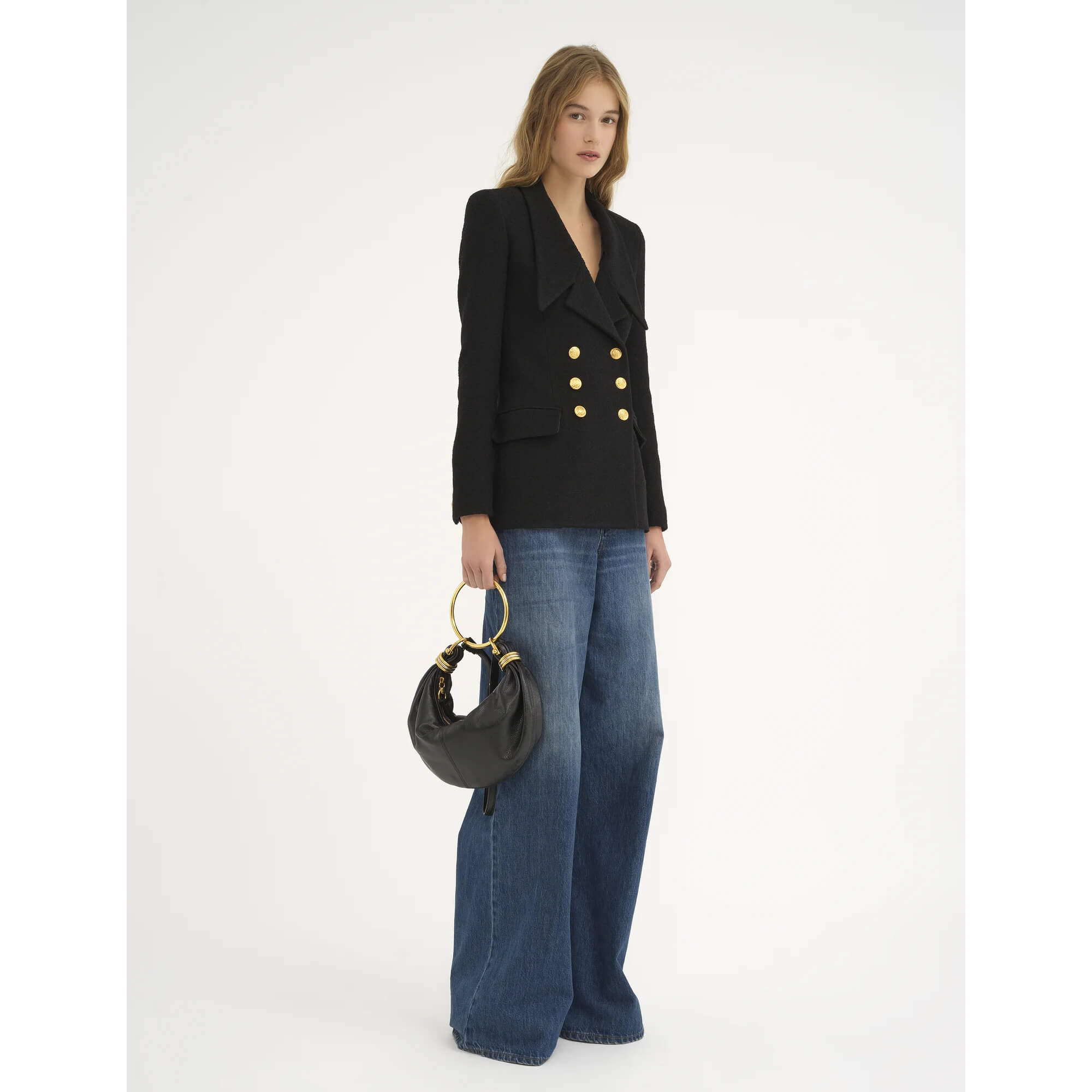 Chloé Small Bracelet Hobo Bag in Black Grained Leather