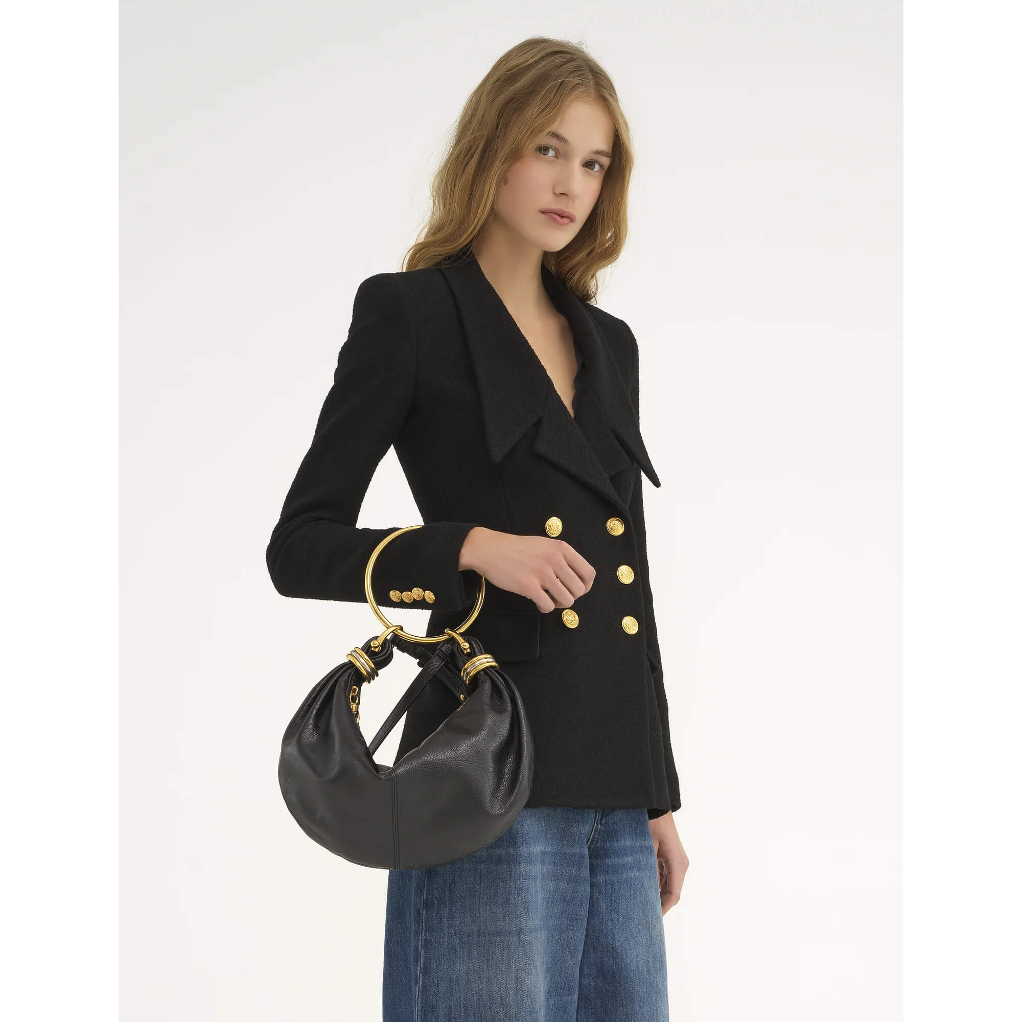 Chloé Small Bracelet Hobo Bag in Black Grained Leather