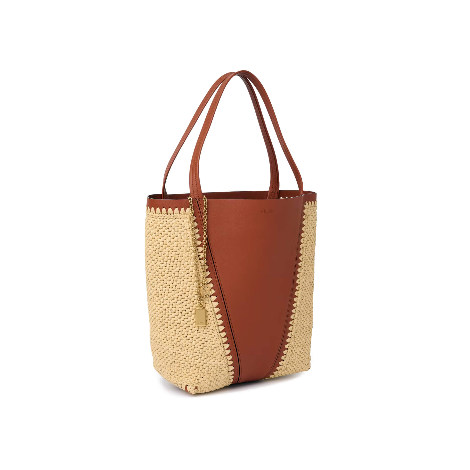 Chloé Spin Tote Bag In Raffia-effect & Leather