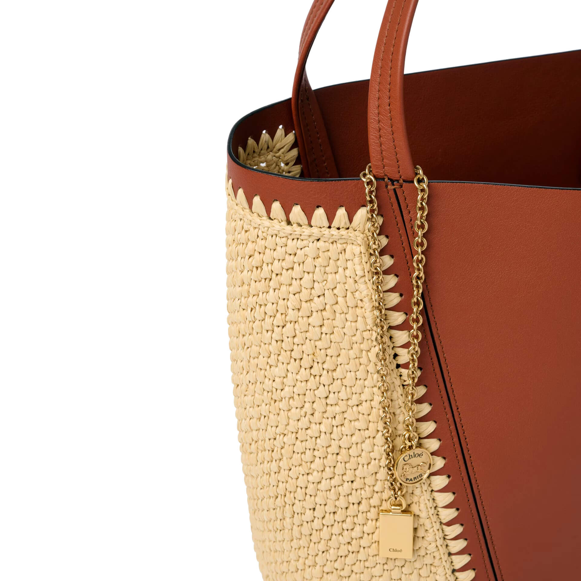 Chloé Spin Tote Bag In Raffia-effect & Leather