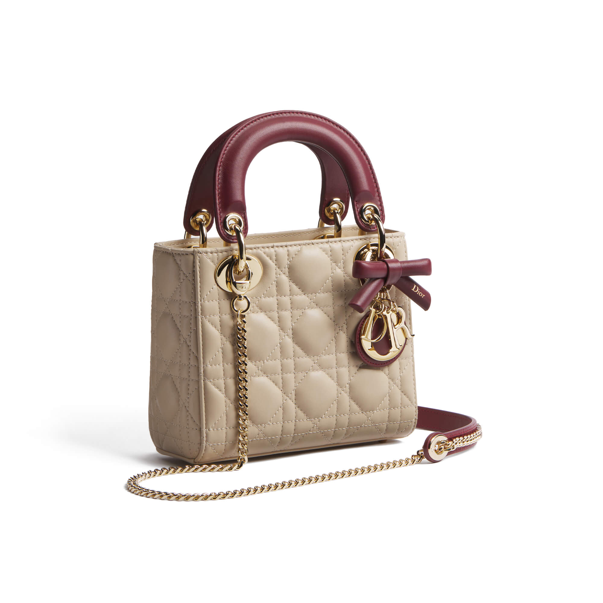 Dior Or Mini Lady Dior Bag With Chain