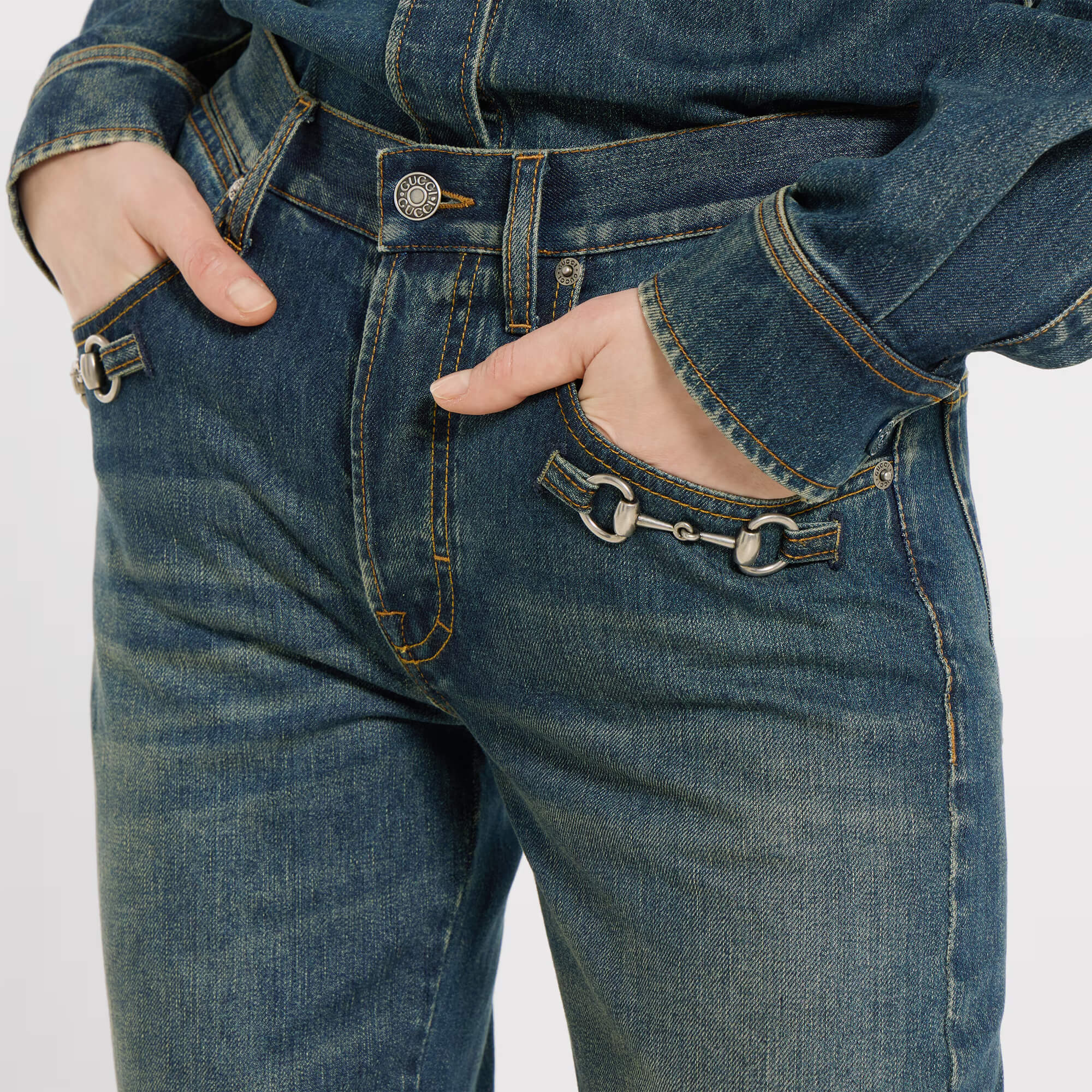 Gucci Cotton Denim Pants With Horsebit