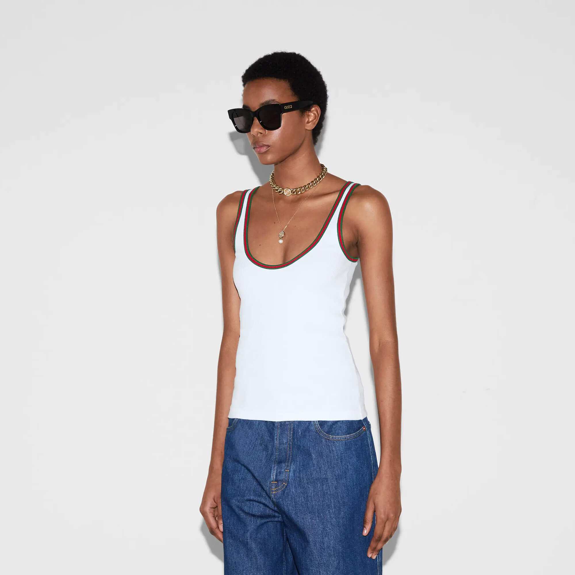 Gucci Cotton Rib Tank Top With Web