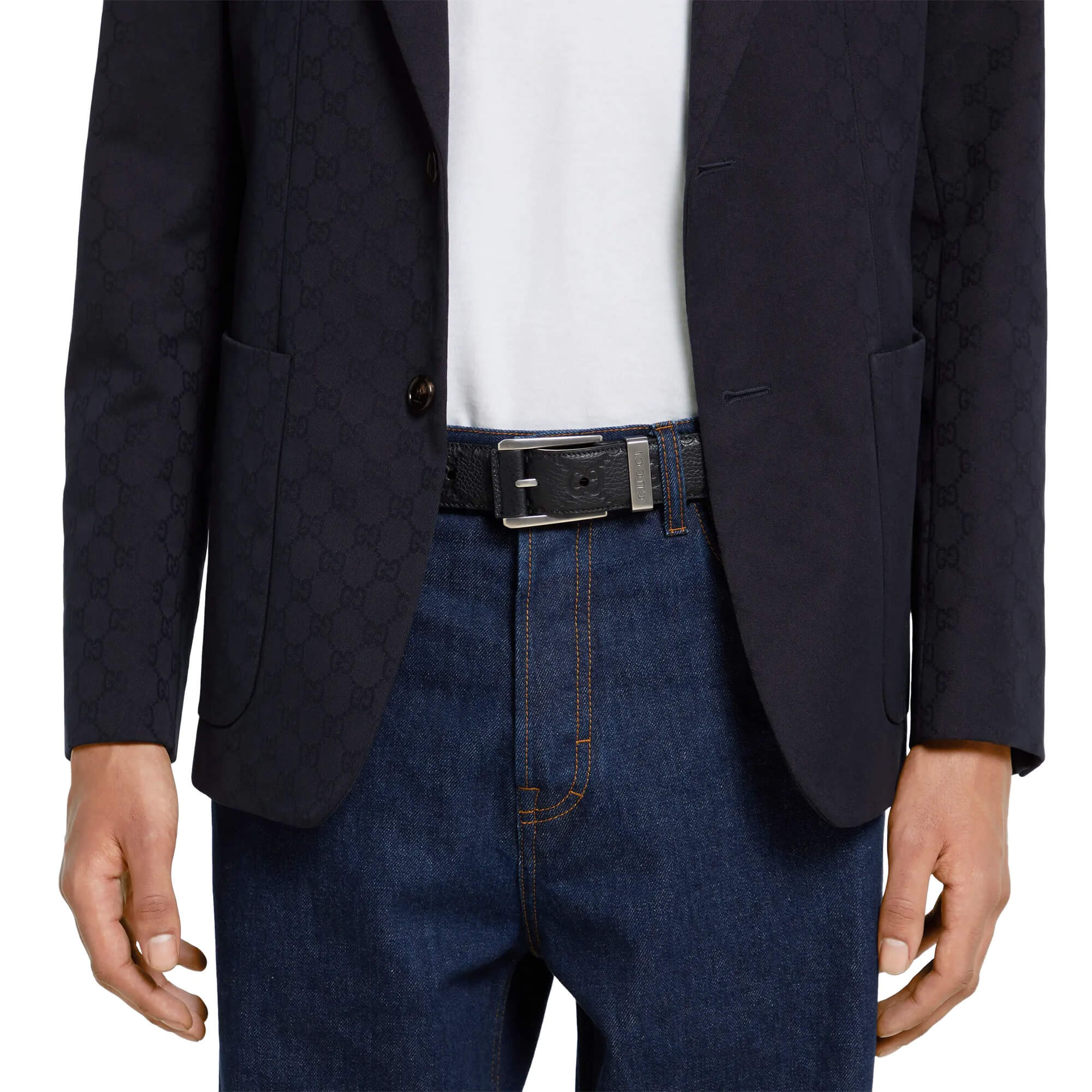 Gucci Embossed GG Belt With Squared Buckl