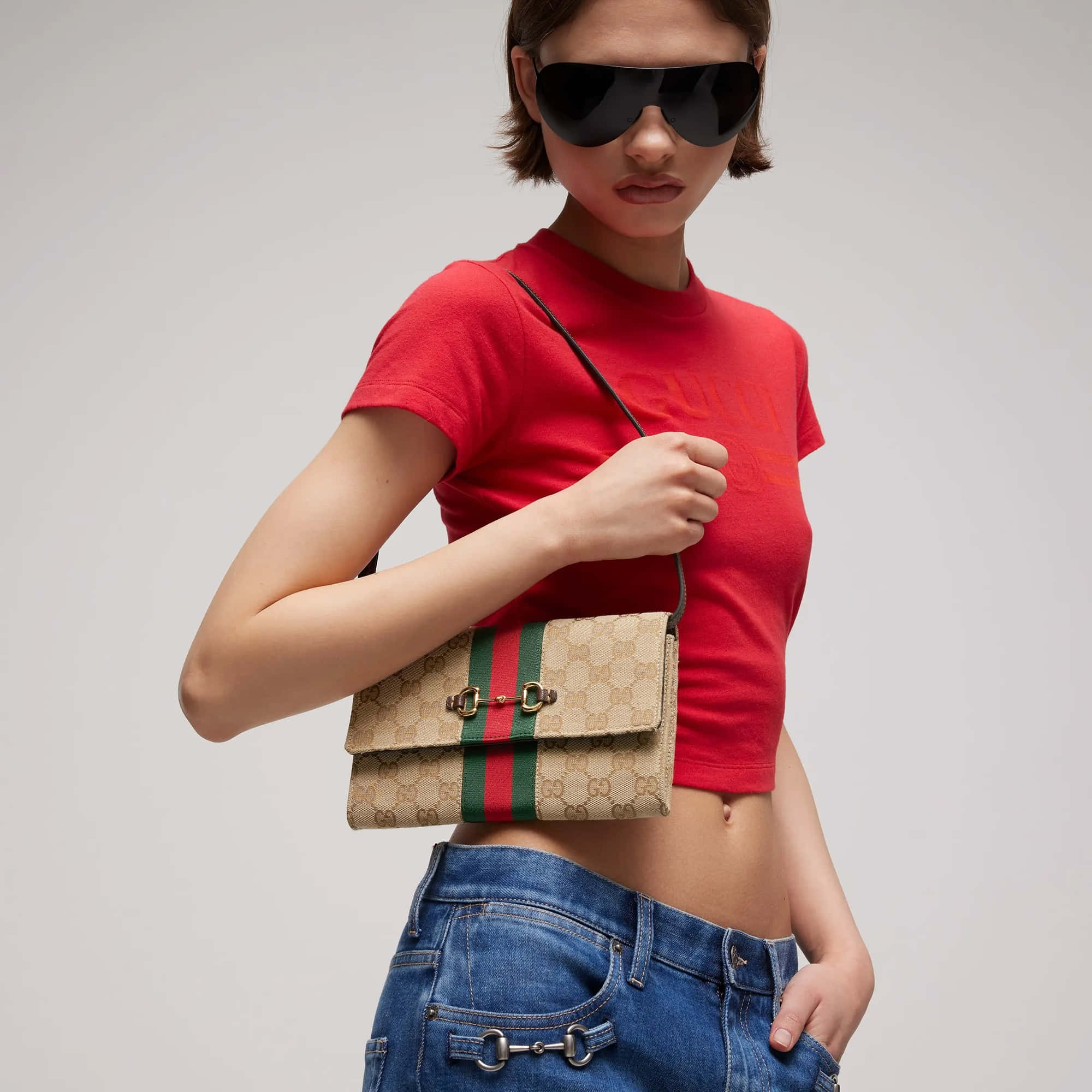Gucci Horsebit Web wallet with strap