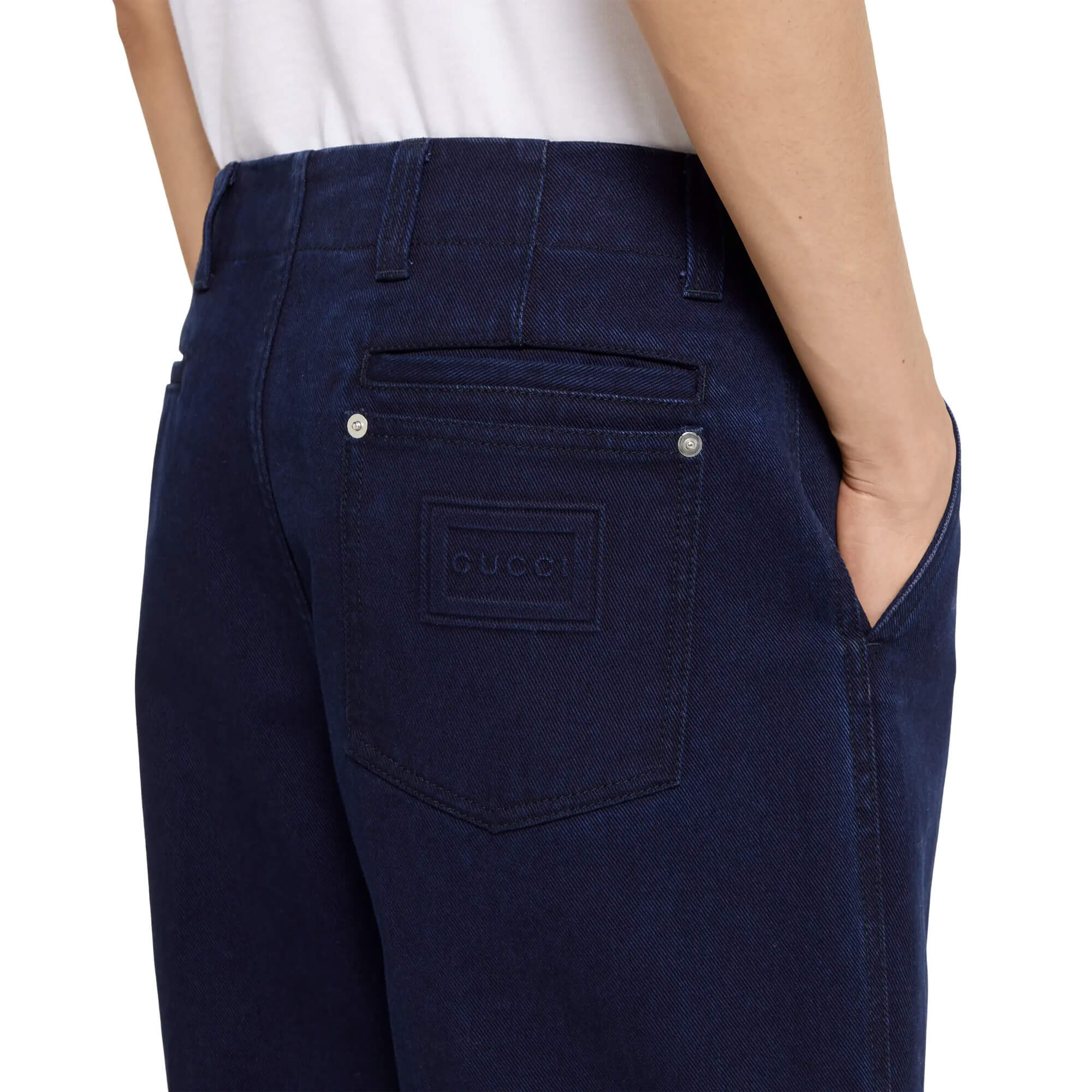 Gucci Washed Denim Pant With Embossed Label