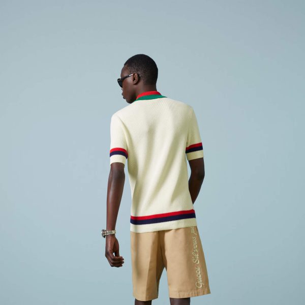 Gucci Knit Cotton Polo T-shirt With Web at Enigma Boutique