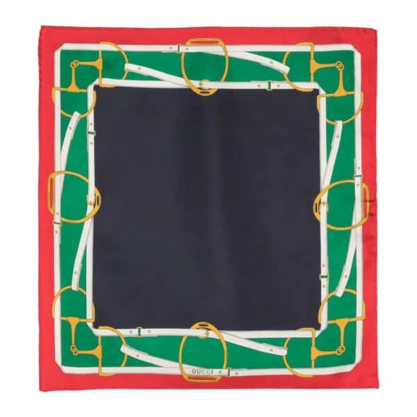 Gucci Horsebit Print Silk Pocket Square