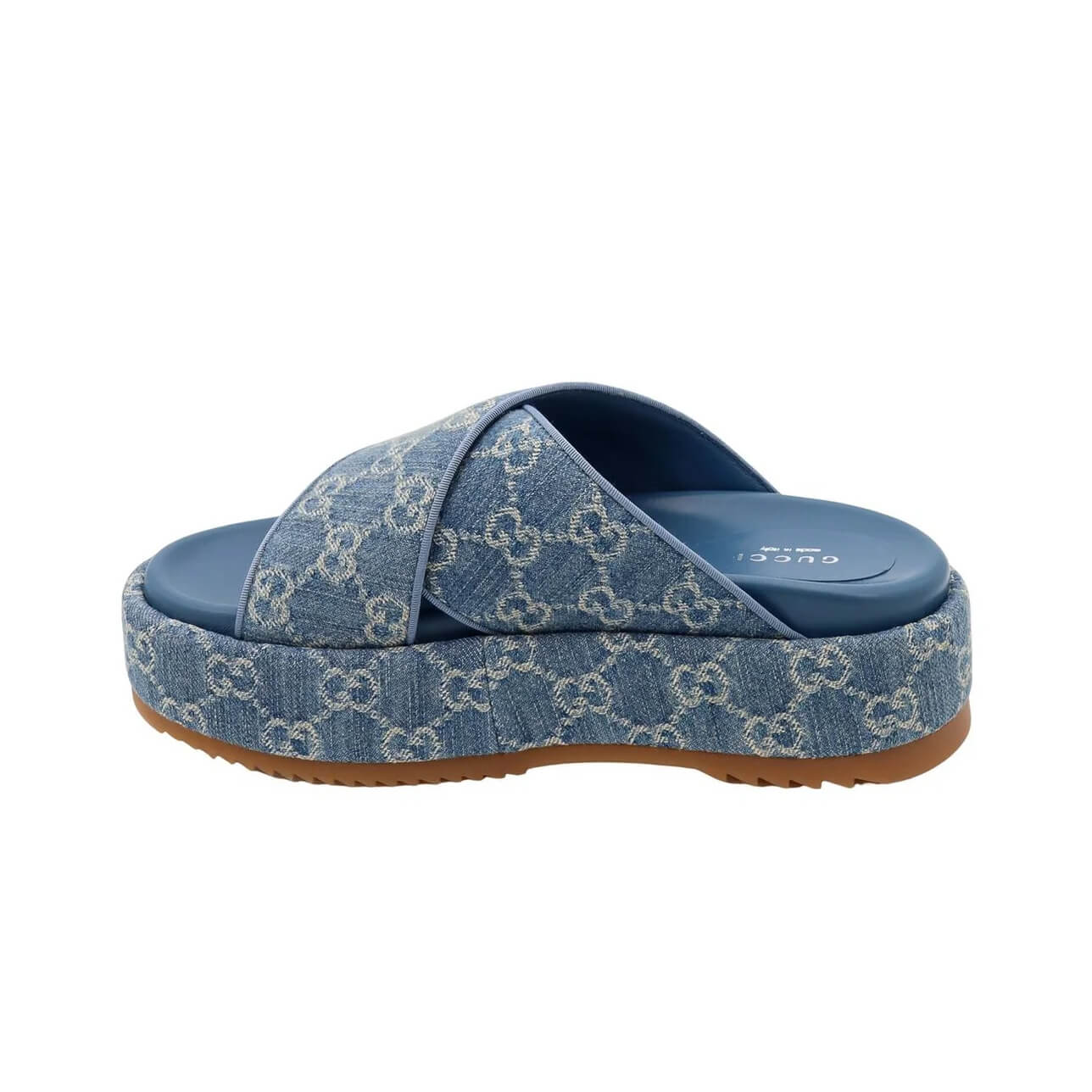 Gucci Denim Monogrammed Slip On Sandals Enigma Boutique