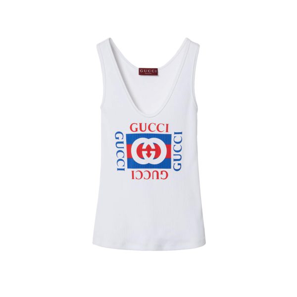 Gucci Rib Cotton Tank Top With GUCCI Print at Enigma Boutique