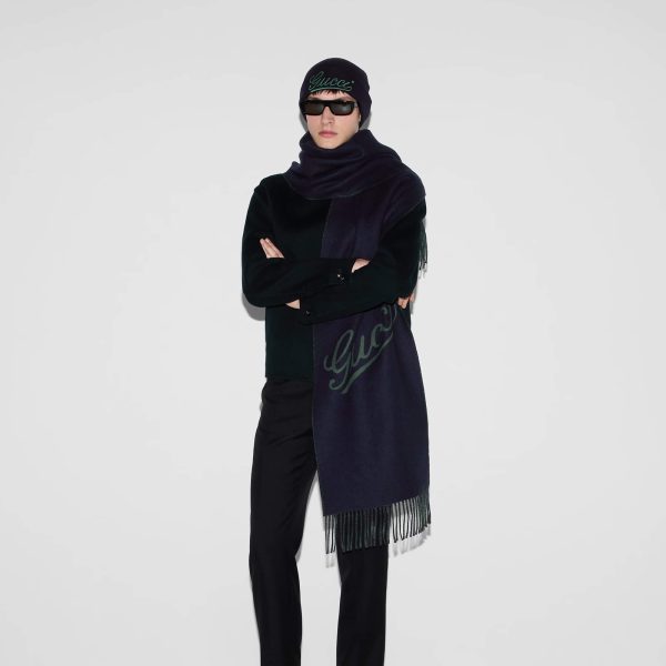 Gucci Wool Cashmere Scarf With GUCCI Script - Image 3