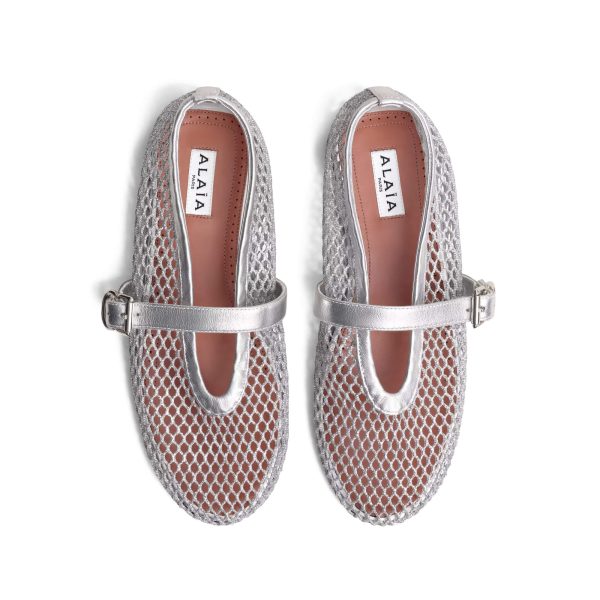 Alaïa Ballet Flats In Laminated Fishnet at Enigma Boutique