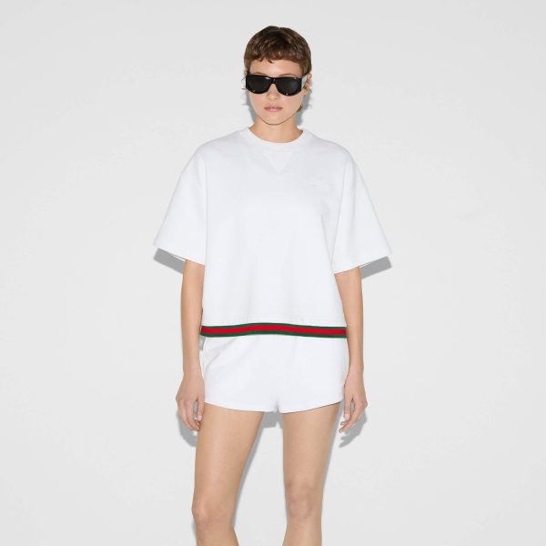 Gucci Cropped Cotton Jersey Top With Web - Image 2