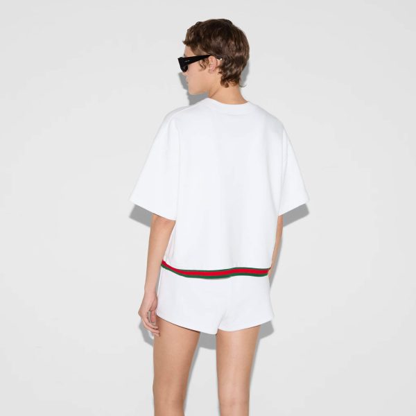 Gucci Cropped Cotton Jersey Top With Web - Image 3